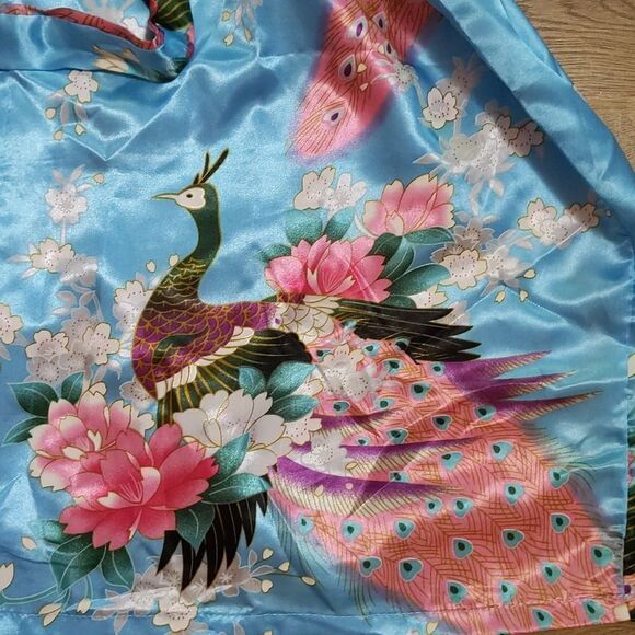 Vintage Mei Ye Si Da Peacock Floral Satin Kimono OS - Picture 3 of 7